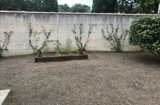 Potager délimité par des traverses de chêne